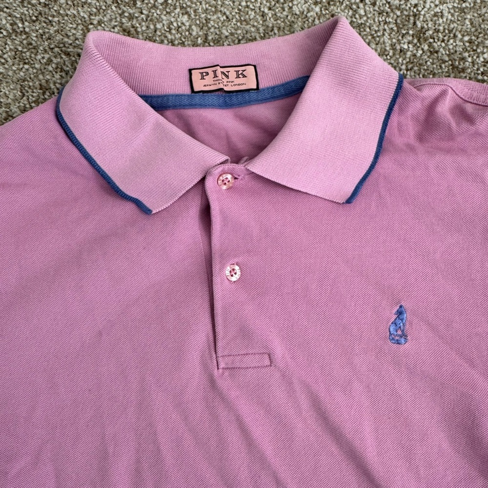 Thomas Pink Polo Shirt in Pink and Blue Classic Design - Picture 2 of 3